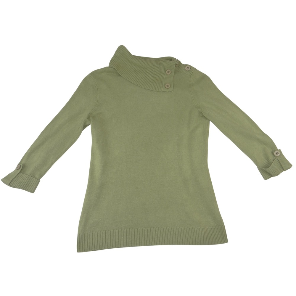 Vice Versa Olive Green Button Collar Knit Sweater Long Sleeve Womens Small 3585